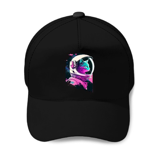 Aesthetic Vaporwave Space Cat 80s 90s Astronaut Baseball Caps