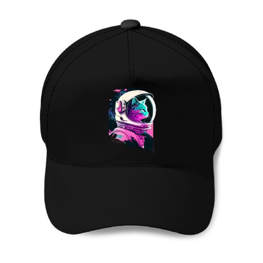 Aesthetic Vaporwave Space Cat 80s 90s Astronaut Baseball Caps