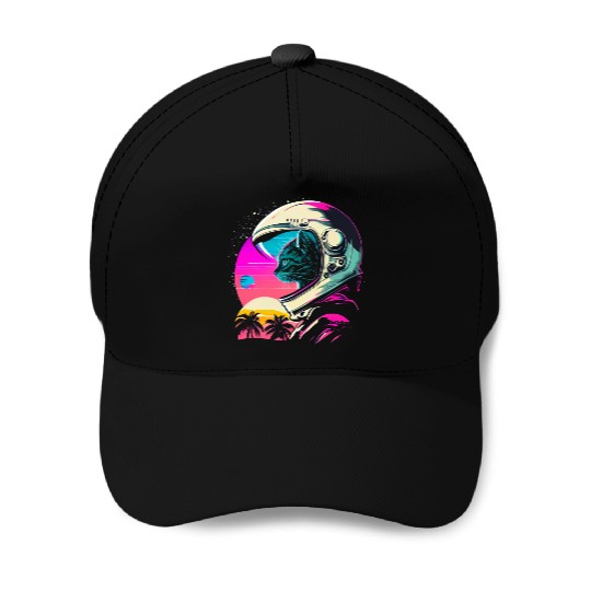 Aesthetic Vaporwave Space Cat 80s 90s Astronaut Baseball Caps