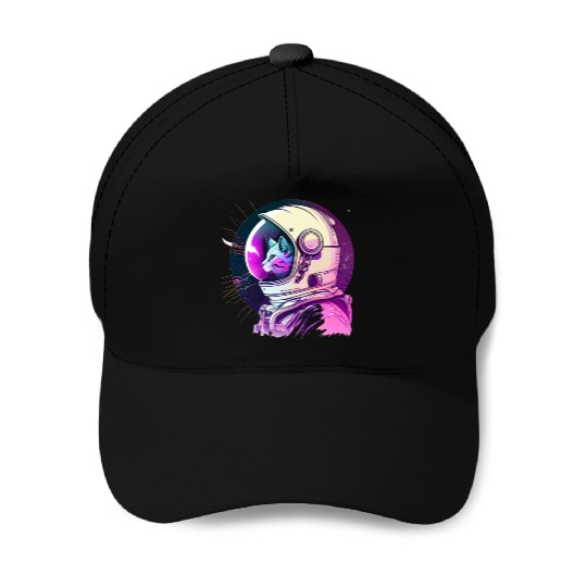 Aesthetic Vaporwave Space Cat 80s 90s Astronaut Baseball Caps
