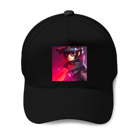 Cyberpunk Girl red Neon light Baseball Caps