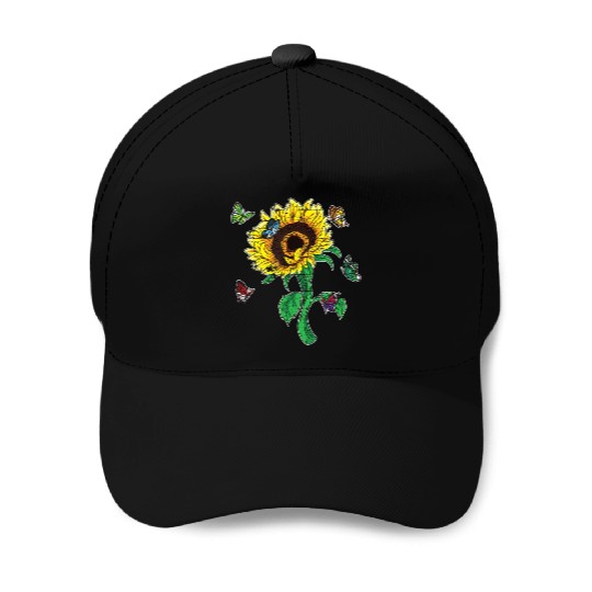Aesthetics Sunflowers Nature Butterflies Yellow Su Baseball Caps