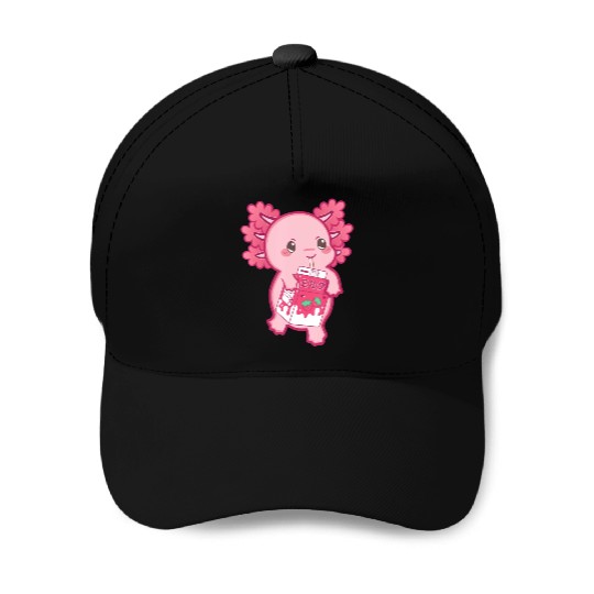 Kawaii Axolotl Strawberry Milk Teen Girl Kids Japa Baseball Caps