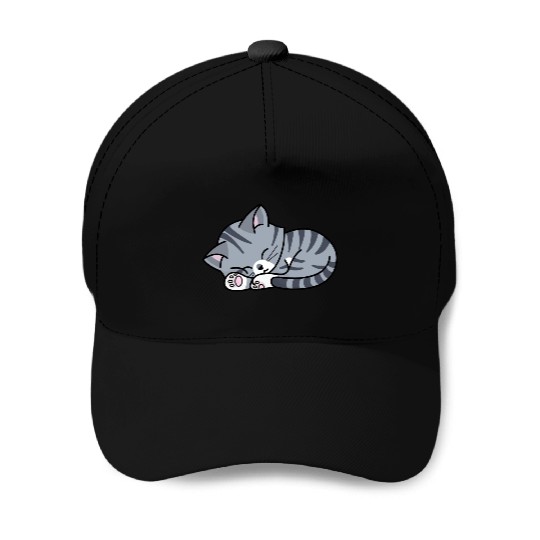 Grey Tabby Sleeping Baseball Caps