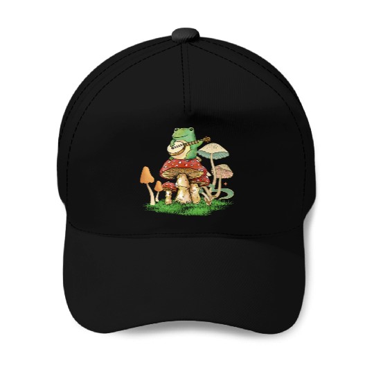 Frog Playing Instrument On Mushroom Baseball Caps