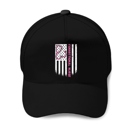 Correctional Nurse American flag US Stethoscope RN Baseball Caps