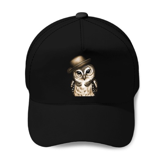 owl wearing derby hat - brown color Baseball Caps