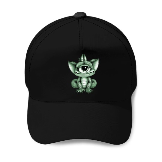 cute adorable one eyed dragon green Baseball Caps