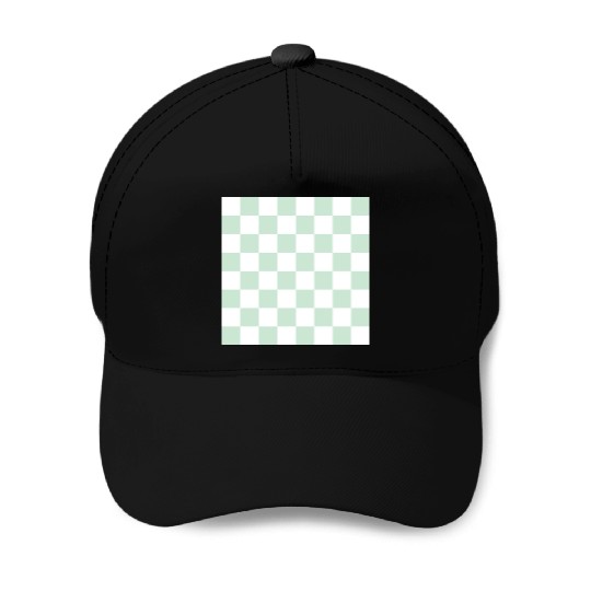 Green pastel checker rectangle background. Baseball Caps