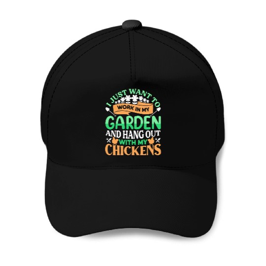 Green Garden Hangout With My Chickens Baseball Caps