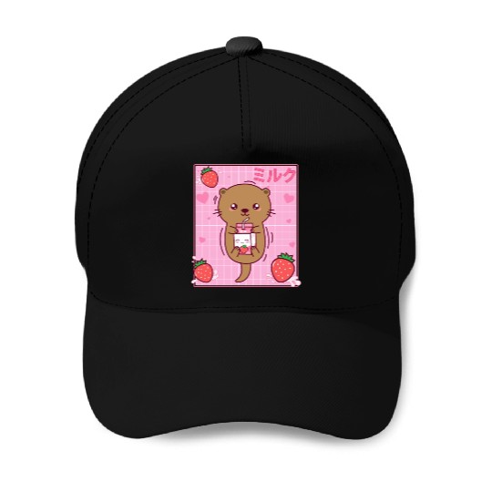Kawaii Sea Otter Strawberry Milk Shake Otaku Baseball Caps