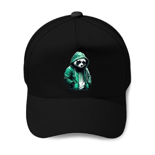 Cool Panda with Green Baseball Caps and Sunglasses