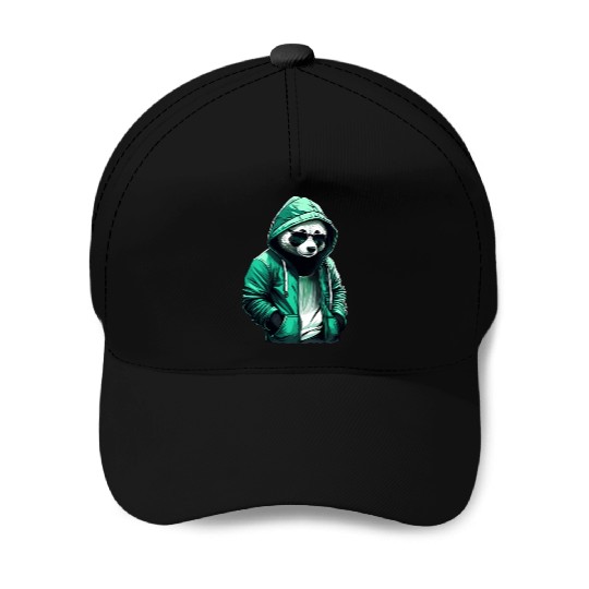 Cool Panda with Green Baseball Caps and Sunglasses
