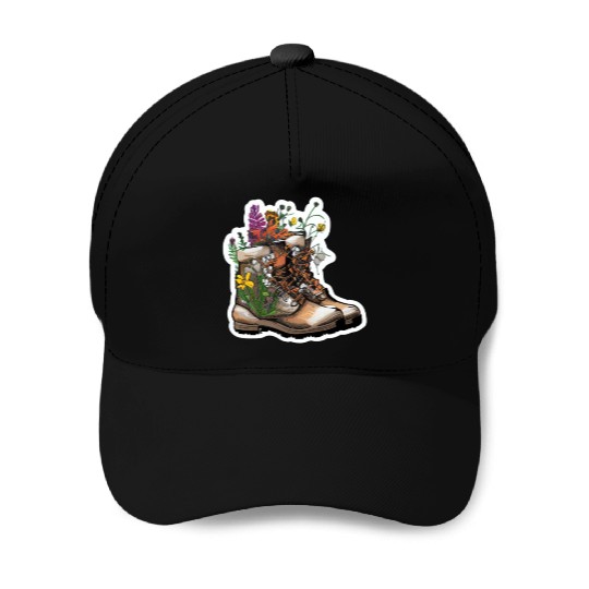 Wildflower Hiking Boot: Find Your Path! Baseball Caps