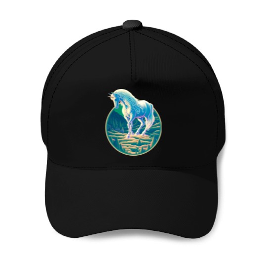 Unicorn in Mountain Landscape Baseball Caps