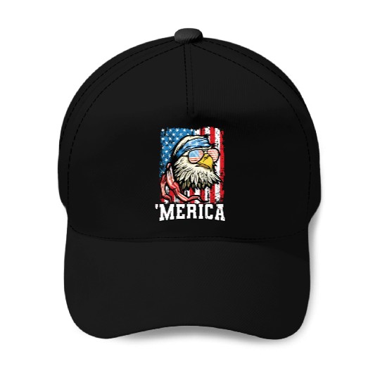 4th of July Bald Eagle USA Flag Patriotic Merica Baseball Caps