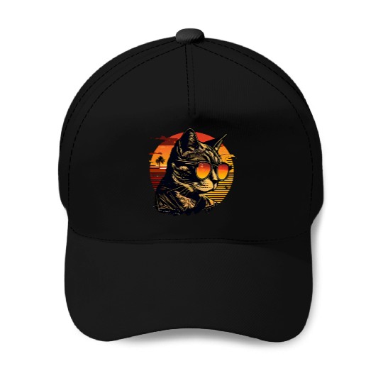 Retro Cat Vintage Sunset 80s 90s Sunglasses Party Baseball Caps
