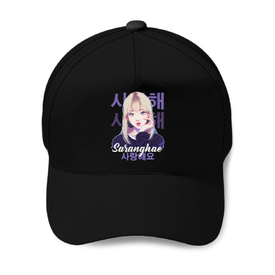 Cute Korean Anime Girl Kpop Saranghae Kdrama Baseball Caps