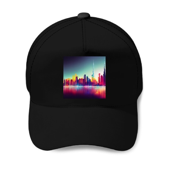 Dubai silhouette skyline abstract art Baseball Caps