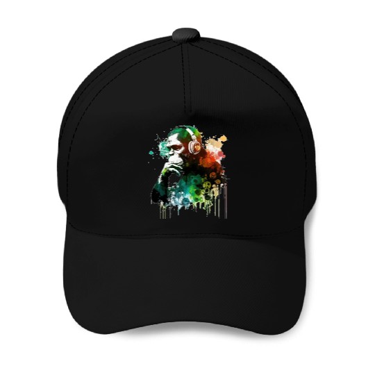 Banksy DJ Monkey Thinker Baseball Caps