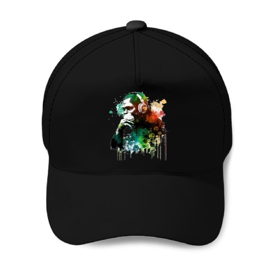 Banksy DJ Monkey Thinker Baseball Caps
