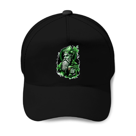Funny Drunk Saint Patrick drinking beer by gnarly Baseball Caps