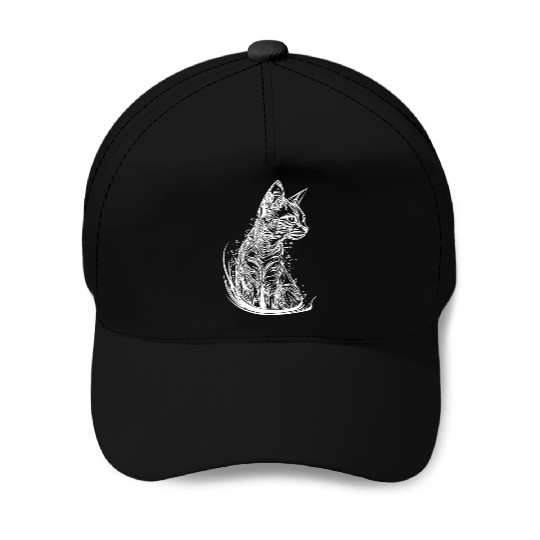 Little Cute Cat In Vintage Tattoo Style Baseball Caps