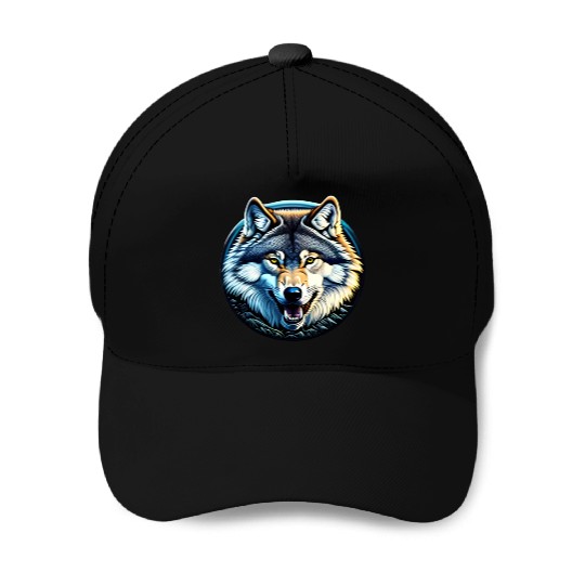 A fierce wolf howling at the moon Baseball Caps