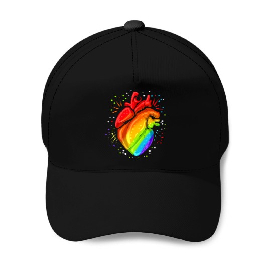 Colorful Real Heart Lgbtq Gay Lesbian Pride Month Baseball Caps