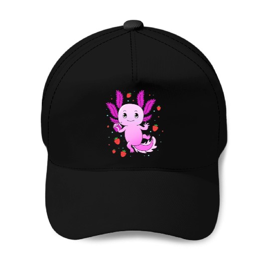 Pastel Gothic Aesthetic Axolotl Strawberry Milk Baseball Caps