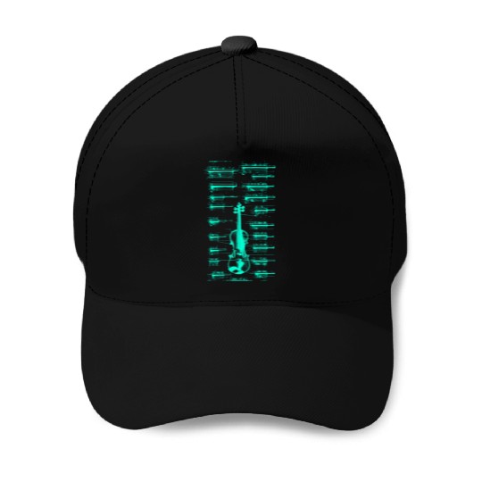 Teal Neon Da Vinci violin blueprint Baseball Caps