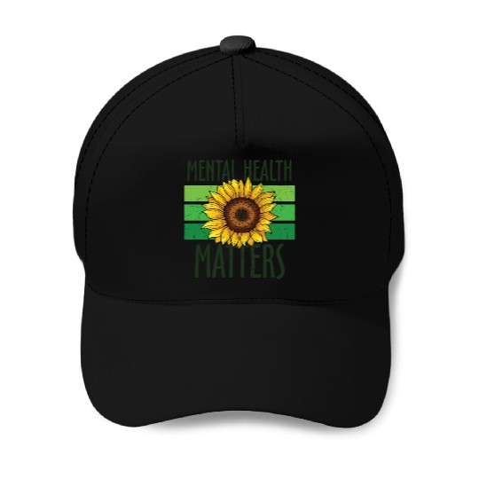 Mental Health Matters Green Sunflower Baseball Caps
