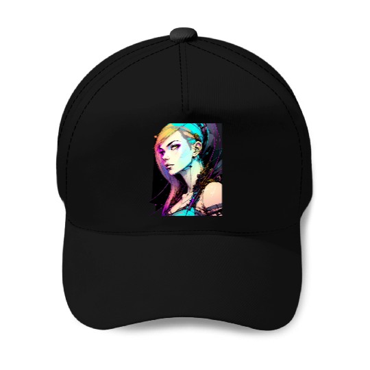 Neon Dreams A Cyberpunk Girl with Orange Teal Hair Baseball Caps