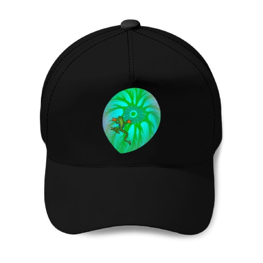 Frog on a Leaf Baseball Caps