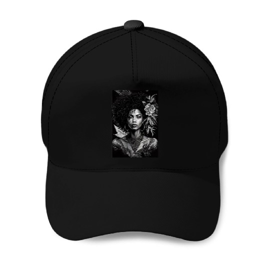 Black-and-White Afrocentric Art Baseball Caps