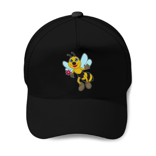 Bee With Flower Baseball Caps
