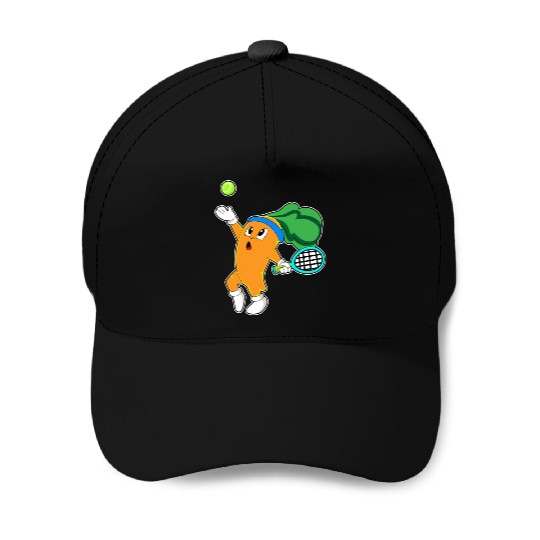 Carrot At Tennis With Tennis Racket Baseball Caps