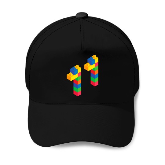 Cute Block Building 11th Birthday Gift 11 Year Baseball Caps