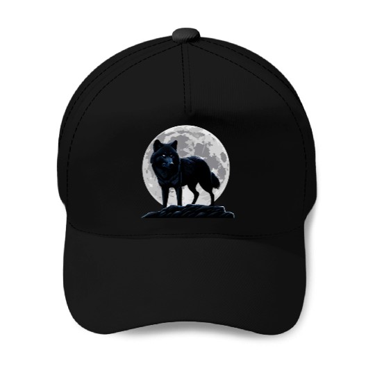 Wolf howling at the moon graphic Baseball Caps