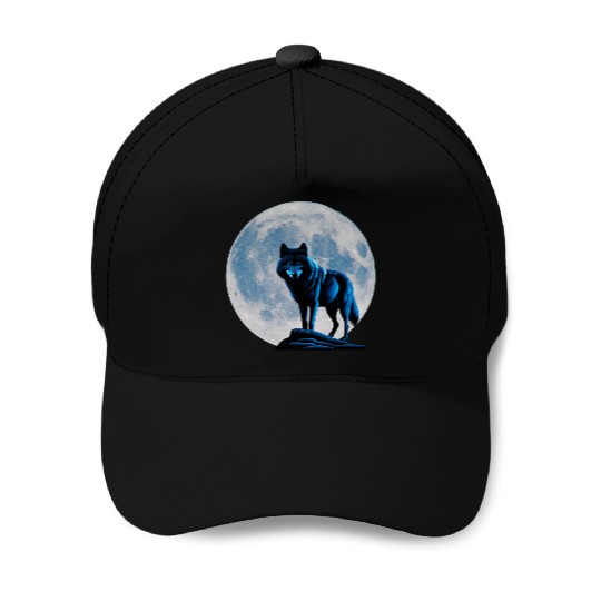 Wolf howling at the moon graphic Baseball Caps