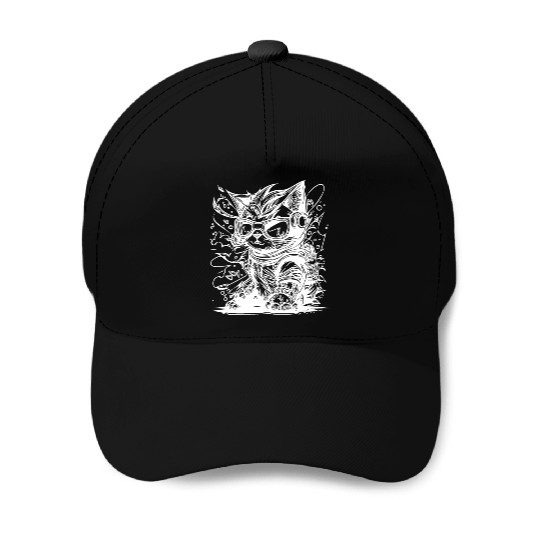 Little Cool Space Cat Splash Tattoo Style Baseball Caps
