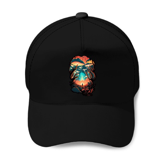 Psychedelic Forest Surreal Wanderer Mushrooms Baseball Caps