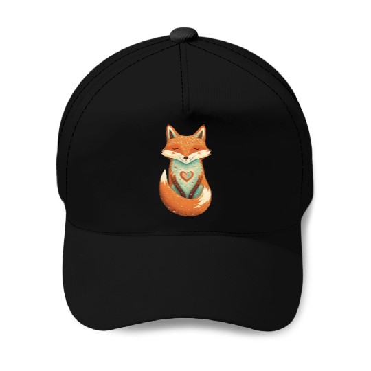 fox forest animals love heart nature animal kid Baseball Caps