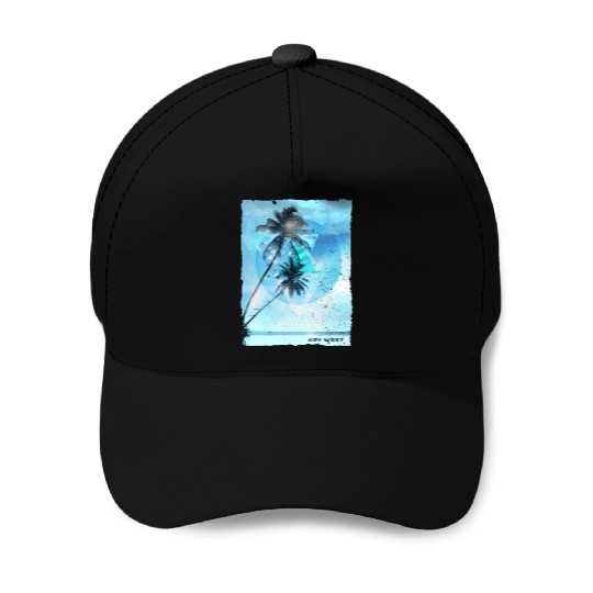 Artistic Key West Florida Palm Tree Vacation Baseball Caps