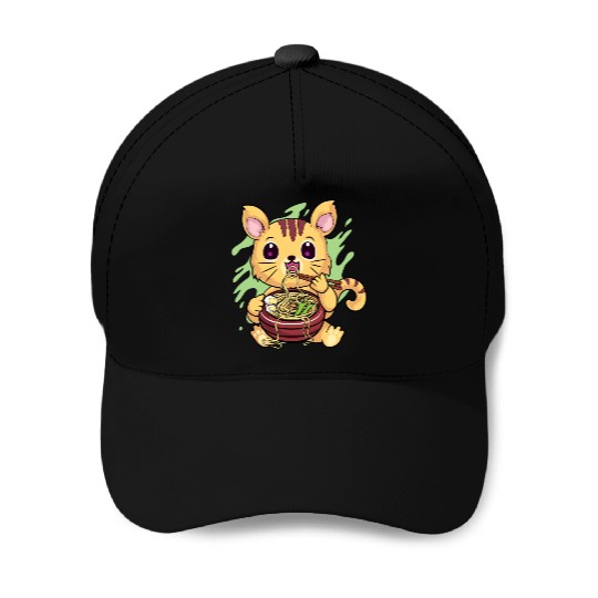 Kawaii Cat Eating Ramen Baseball Caps