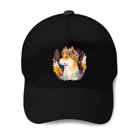 Cute Shiba Inu Flower Crown Pet Dog Breed Floral P Baseball Caps