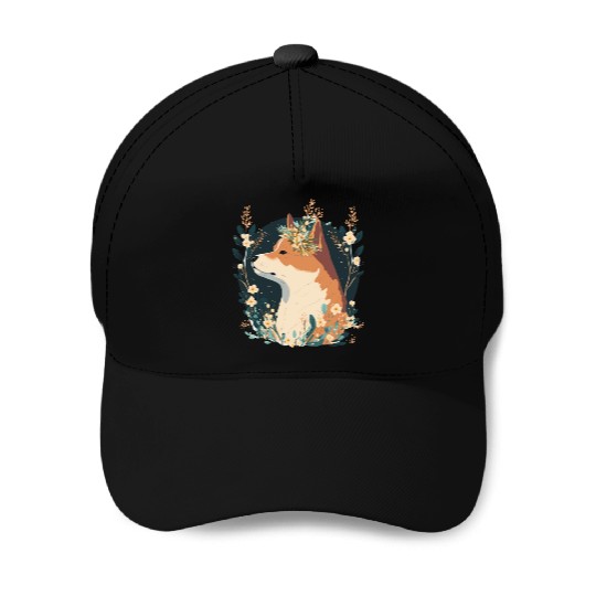 Cute Shiba Inu Flower Crown Pet Dog Breed Puppy Wa Baseball Caps