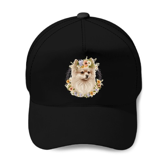 Cute Pomeranian Pom Flower Crown Pet Dog Breed Flo Baseball Caps