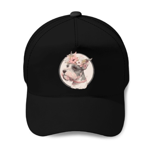 Cute Miniature Mini Schnauzer Flower Crown Pet Dog Baseball Caps