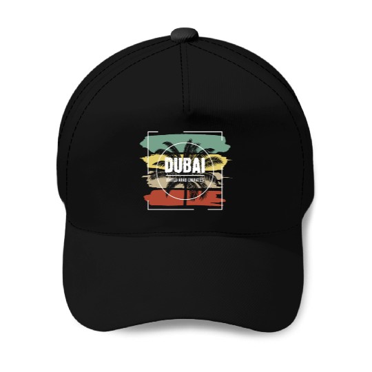 Dubai United Arab Emirates Artistic Palm Tree Baseball Caps